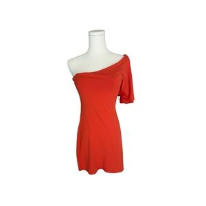 Susana Monaco One Shoulder Short Sleeve Mini Dress Orange M